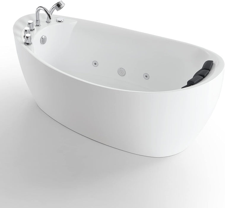 Empava 59” Whirlpool Bathtub | Jetted Tub with Light | SPA Hydromassage with Chromatherapy | Acrylic | 3-Side Apron (White)