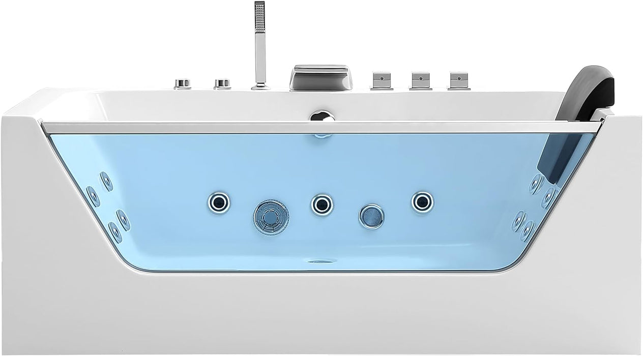 Empava 59” Whirlpool Bathtub | Jetted Tub with Light | SPA Hydromassage with Chromatherapy | Acrylic | 3-Side Apron (White)