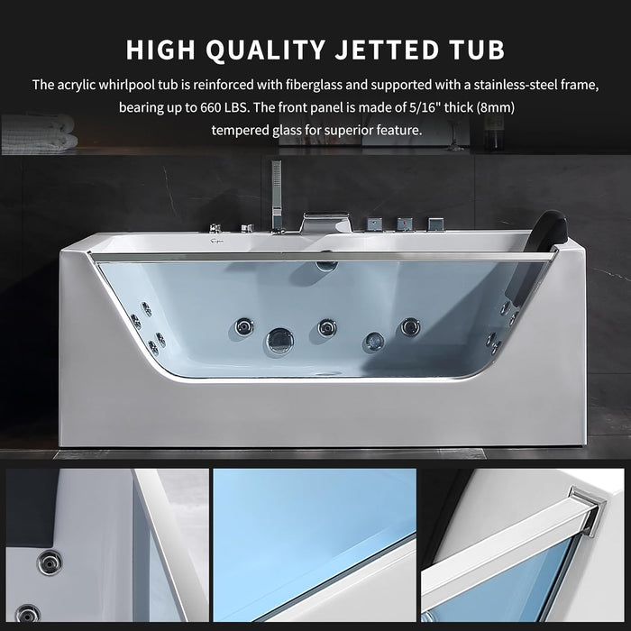 Empava 59” Whirlpool Bathtub | Jetted Tub with Light | SPA Hydromassage with Chromatherapy | Acrylic | 3-Side Apron (White)