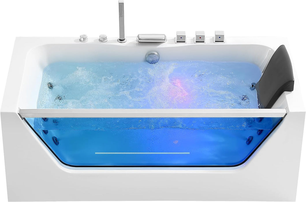 Empava 59” Whirlpool Bathtub | Jetted Tub with Light | SPA Hydromassage with Chromatherapy | Acrylic | 3-Side Apron (White)