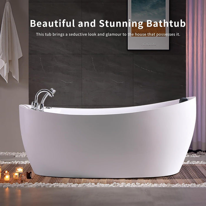 Empava 59” Whirlpool Bathtub | Jetted Tub with Light | SPA Hydromassage with Chromatherapy | Acrylic | 3-Side Apron (White)