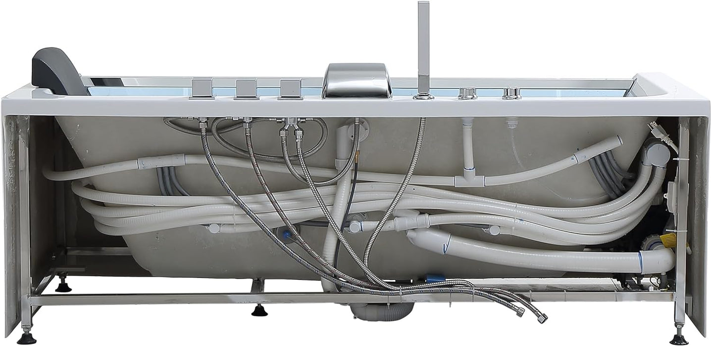 Empava 59” Whirlpool Bathtub | Jetted Tub with Light | SPA Hydromassage with Chromatherapy | Acrylic | 3-Side Apron (White)