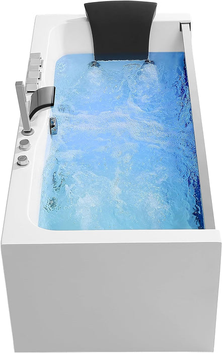 Empava 59” Whirlpool Bathtub | Jetted Tub with Light | SPA Hydromassage with Chromatherapy | Acrylic | 3-Side Apron (White)