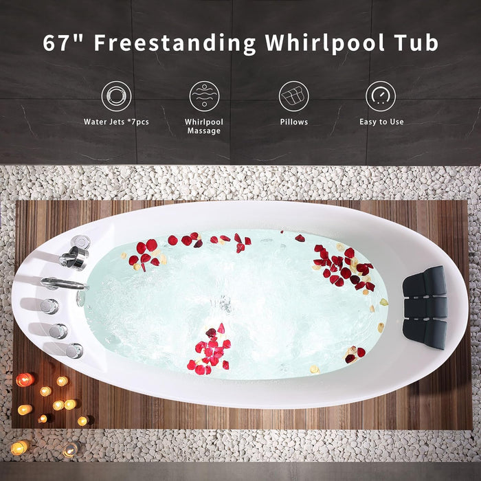 Empava 59” Whirlpool Bathtub | Jetted Tub with Light | SPA Hydromassage with Chromatherapy | Acrylic | 3-Side Apron (White)