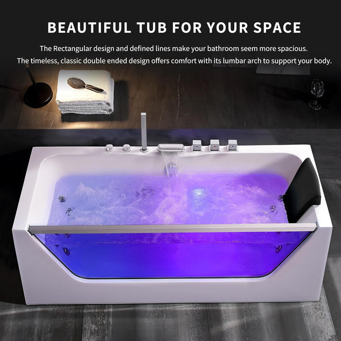 Empava 59” Whirlpool Bathtub | Jetted Tub with Light | SPA Hydromassage with Chromatherapy | Acrylic | 3-Side Apron (White)