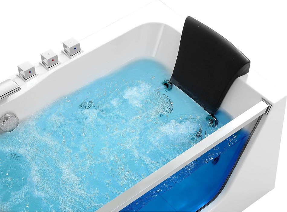 Empava 59” Whirlpool Bathtub | Jetted Tub with Light | SPA Hydromassage with Chromatherapy | Acrylic | 3-Side Apron (White)