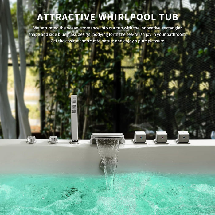 Empava 59” Whirlpool Bathtub | Jetted Tub with Light | SPA Hydromassage with Chromatherapy | Acrylic | 3-Side Apron (White)