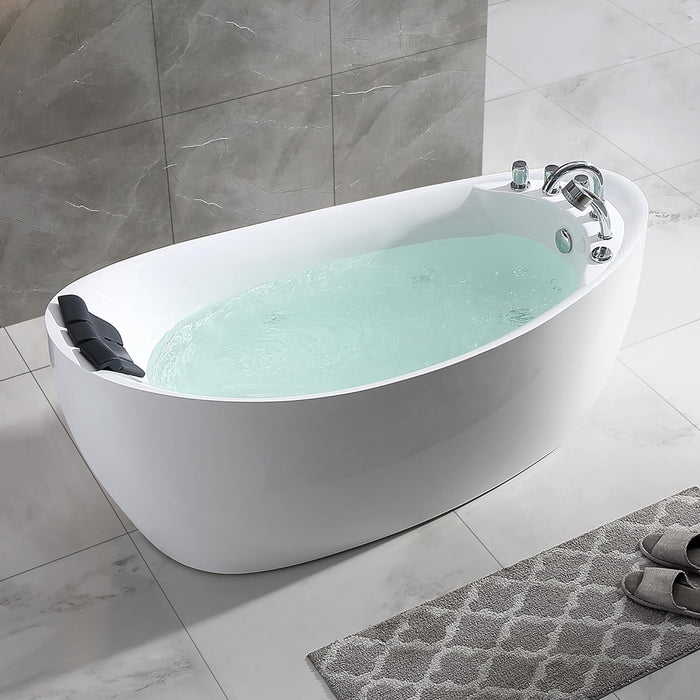 Empava 59” Whirlpool Bathtub | Jetted Tub with Light | SPA Hydromassage with Chromatherapy | Acrylic | 3-Side Apron (White)