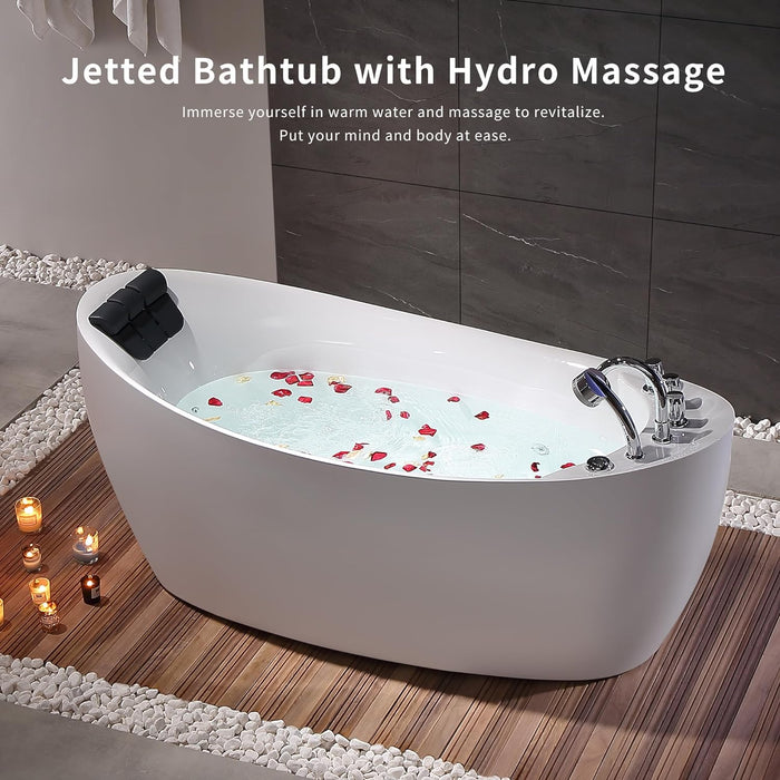 Empava 59” Whirlpool Bathtub | Jetted Tub with Light | SPA Hydromassage with Chromatherapy | Acrylic | 3-Side Apron (White)