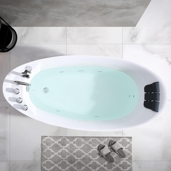 Empava 59” Whirlpool Bathtub | Jetted Tub with Light | SPA Hydromassage with Chromatherapy | Acrylic | 3-Side Apron (White)