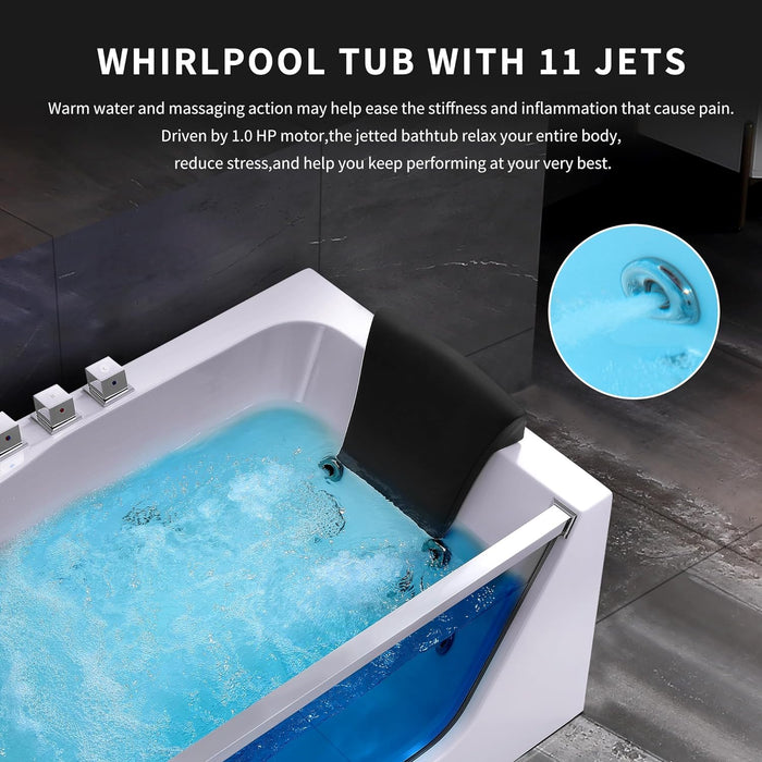 Empava 59” Whirlpool Bathtub | Jetted Tub with Light | SPA Hydromassage with Chromatherapy | Acrylic | 3-Side Apron (White)