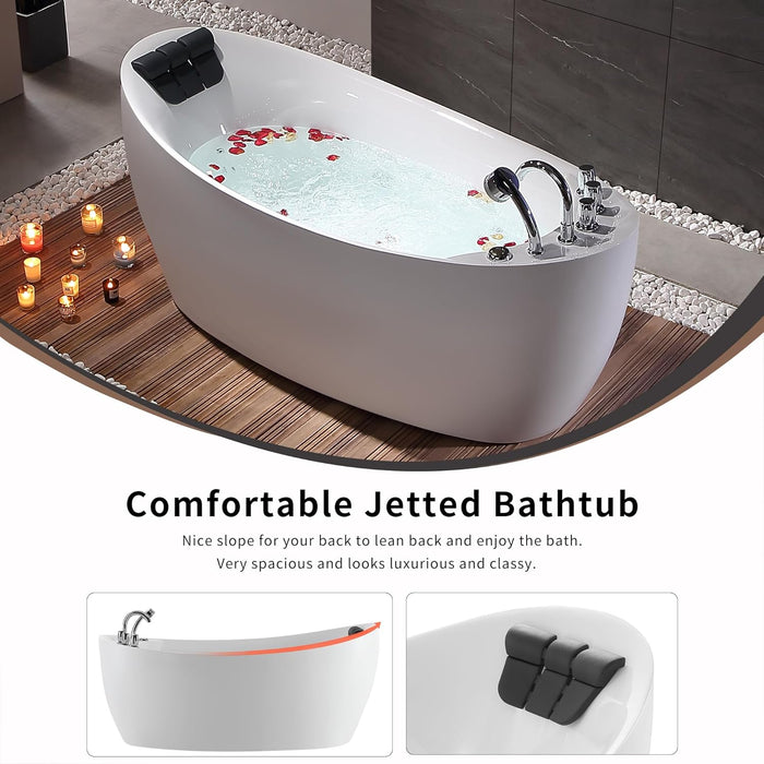 Empava 59” Whirlpool Bathtub | Jetted Tub with Light | SPA Hydromassage with Chromatherapy | Acrylic | 3-Side Apron (White)