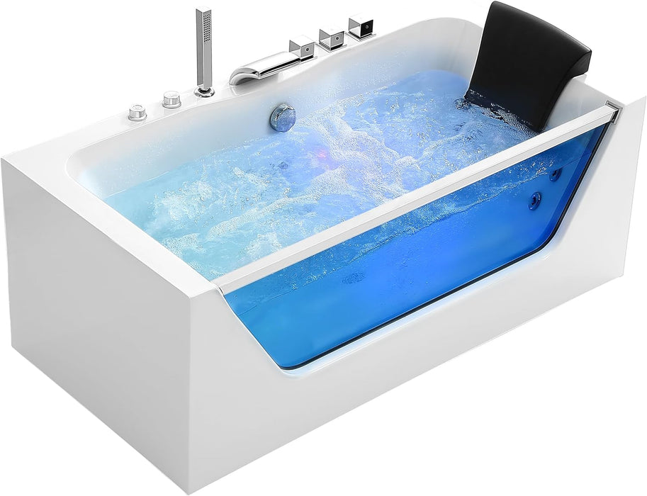 Empava 59” Whirlpool Bathtub | Jetted Tub with Light | SPA Hydromassage with Chromatherapy | Acrylic | 3-Side Apron (White)