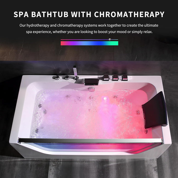 Empava 59” Whirlpool Bathtub | Jetted Tub with Light | SPA Hydromassage with Chromatherapy | Acrylic | 3-Side Apron (White)