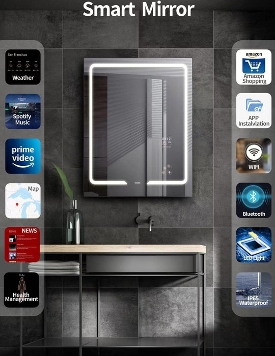 Bluetooth Smart LED Bathroom Mirror Built-in TV screen Android Wi-Fi